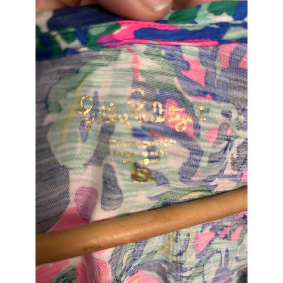 Lilly Pulitzer High Tide Navy Sea View V-Neck Tee Shirt Women’s S 100% Cotton - Picture 8 of 8